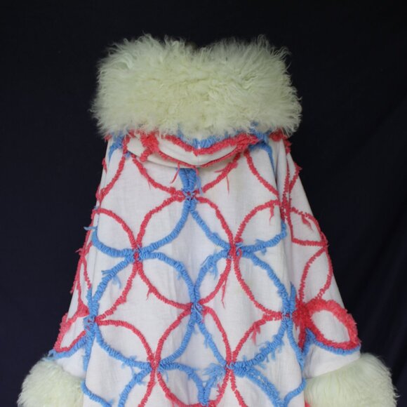 Artisan Vintage Chanille blanket jacket mongolia lamb cloak poncho toggle coat - Picture 11 of 12